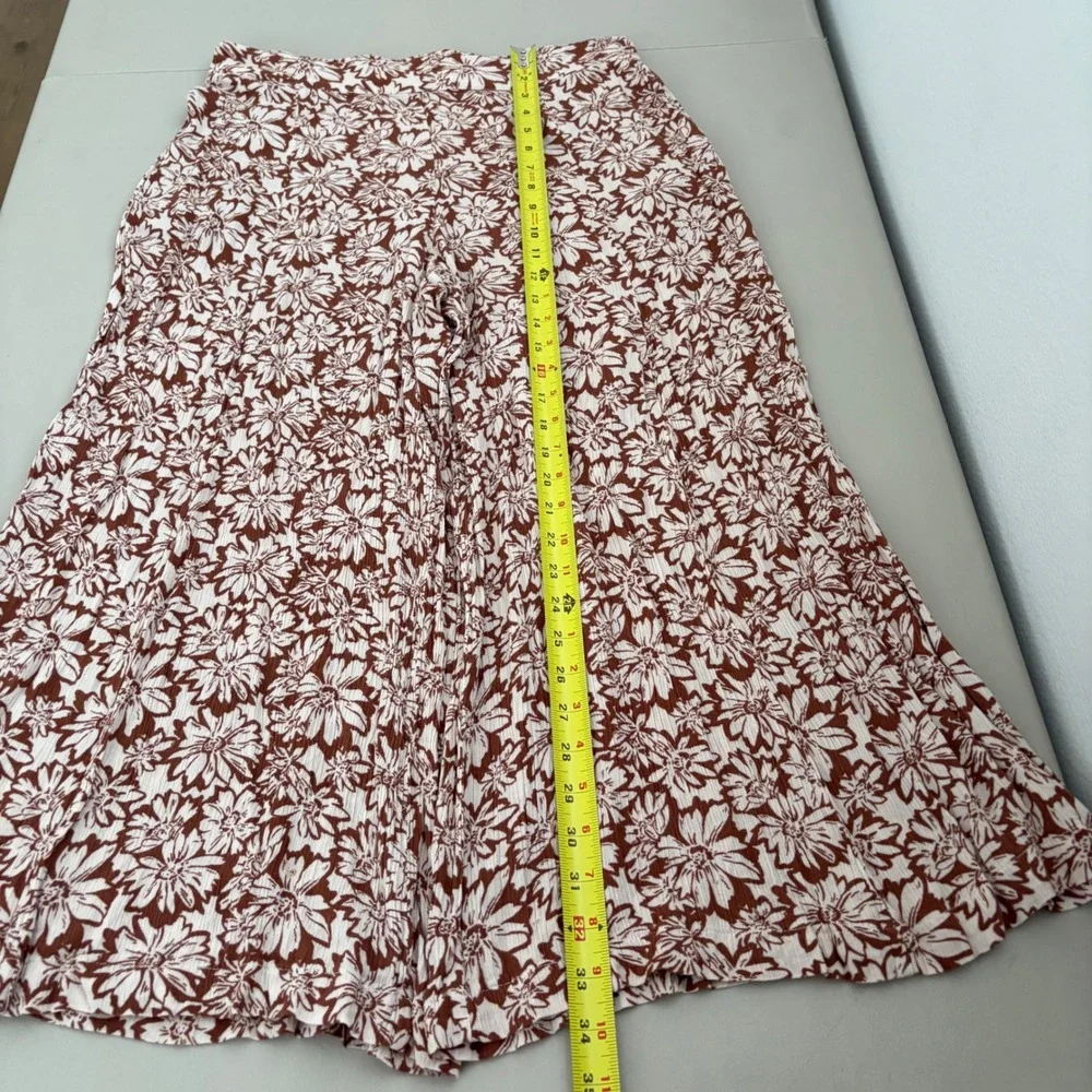 Becool Brown White Floral Wide Leg Pants‎ Womens Large High Rise Rayon Boho